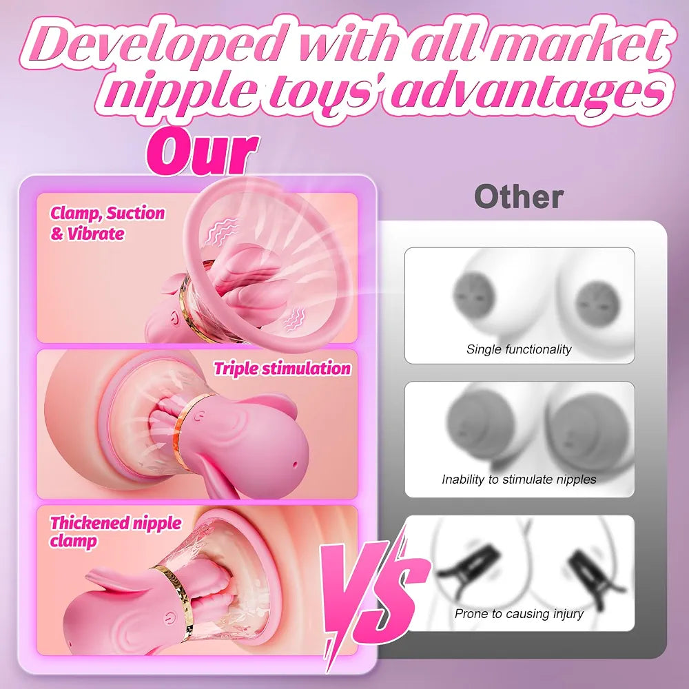 Silicone Vibrating Nipple Clamps with 10 Modes and Manual Suction Stimulation