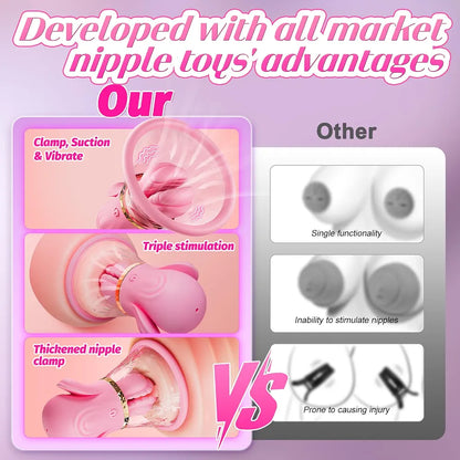 Silicone Vibrating Nipple Clamps with 10 Modes and Manual Suction Stimulation