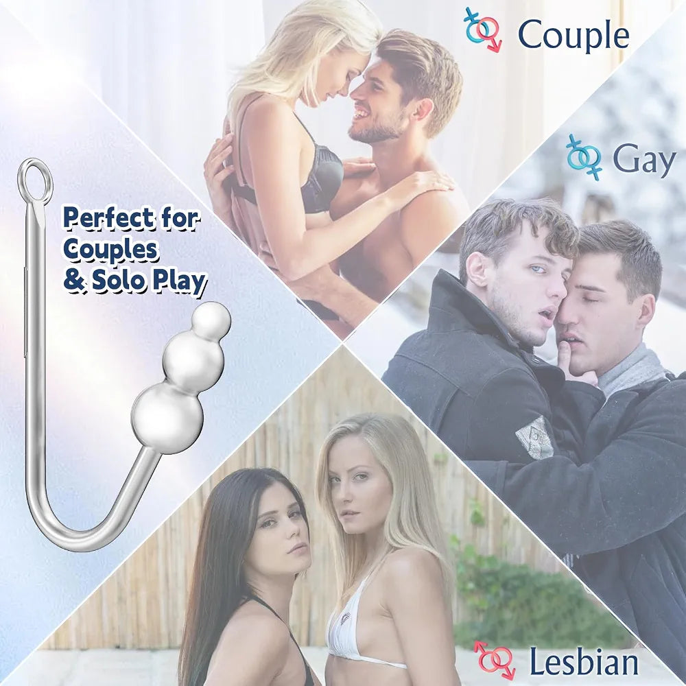 9-Mode Vibrating Anal Hook Plug with BDSM Restraint Chain and Collar