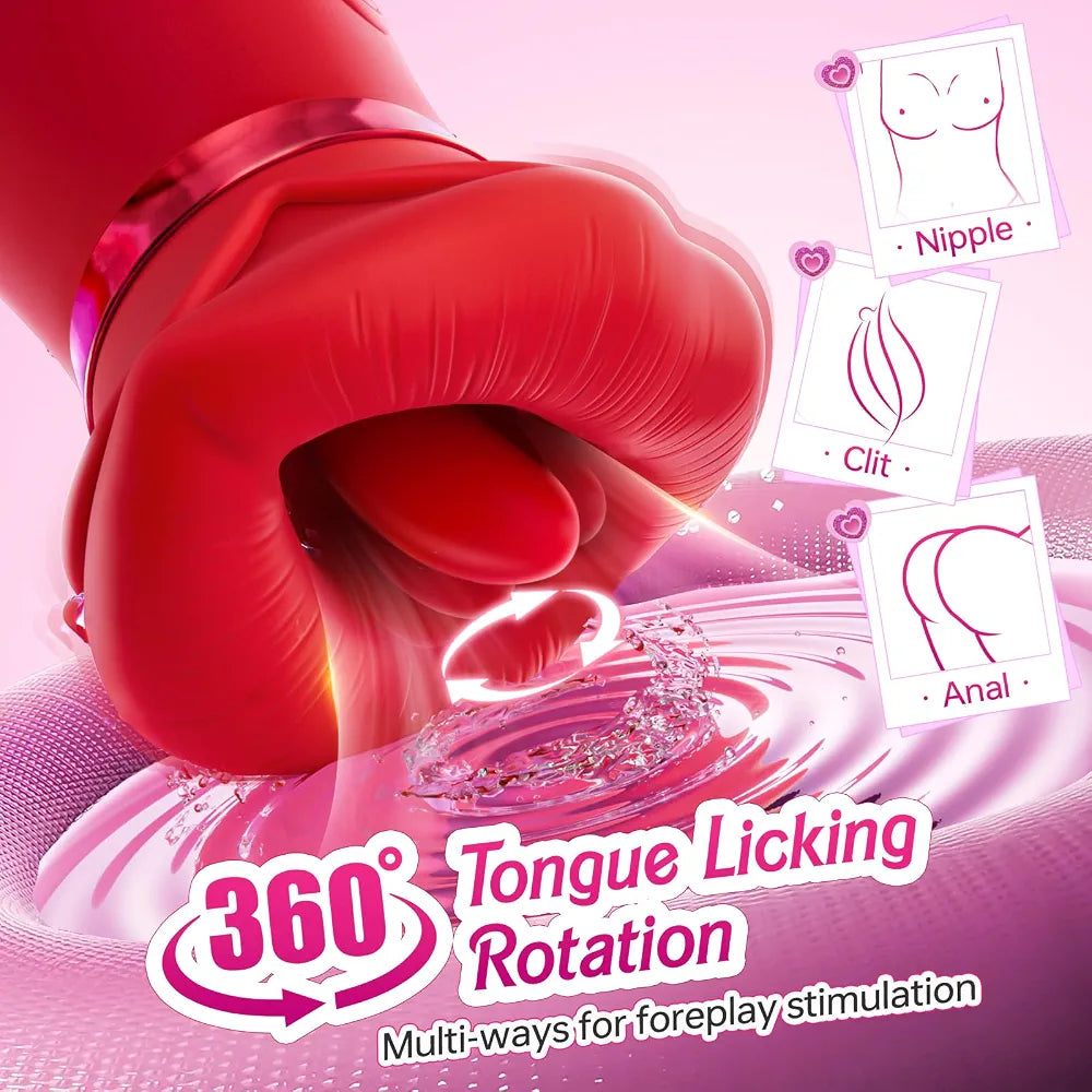 Sovokn 5-in-1 Rose Sucking Vibrator with App Control, 10 Tongue Licking Modes, and 4 Sucking Functions for Couples