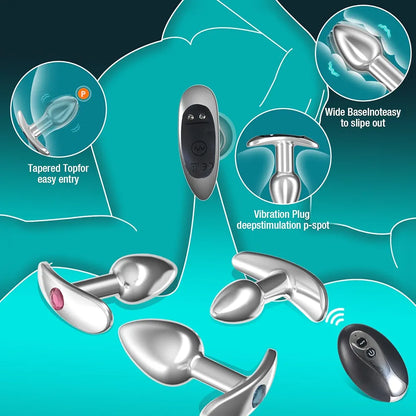 Premium 4-Piece Metal Anal Plug Set with Remote-Controlled Vibration and Prostate Stimulation