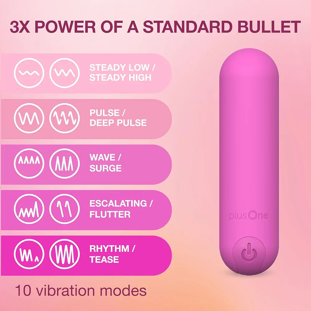plusOne Mini Bullet Vibrator for Women - Waterproof Silicone Personal Massager, Pink