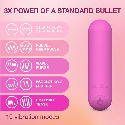 plusOne Mini Bullet Vibrator for Women - Waterproof Silicone Personal Massager, Pink