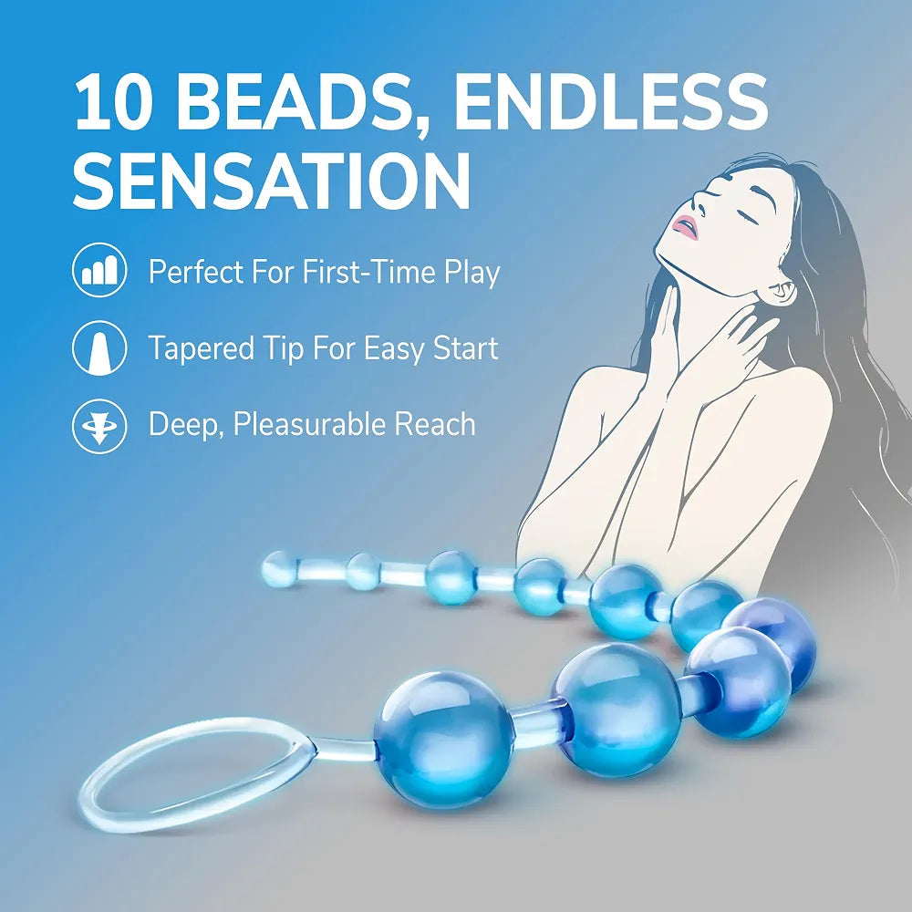 Eden 12-Inch Graduated Silicone Anal Beads with Easy-Pull Ring - Flexible Beginner Anal Trainer