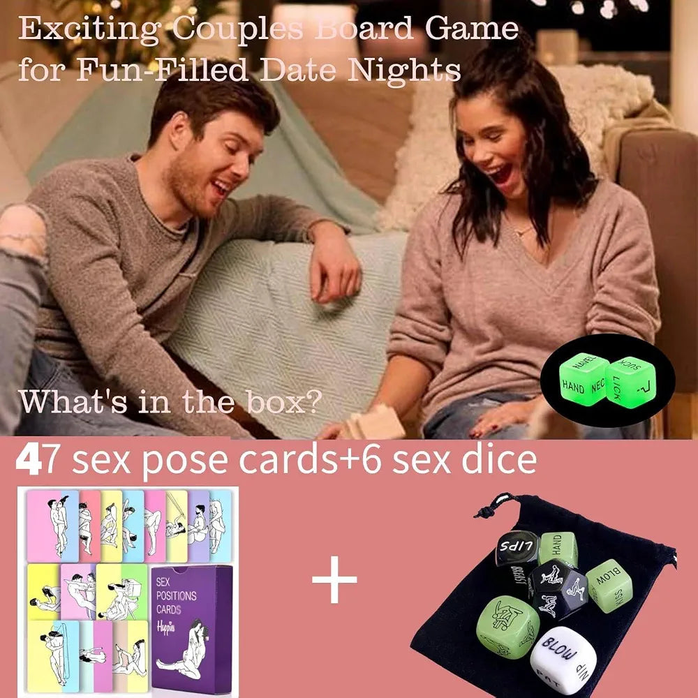 Intimacy Adventure Set: 47 Position Cards & 6 Glow-in-the-Dark Dice for Couples
