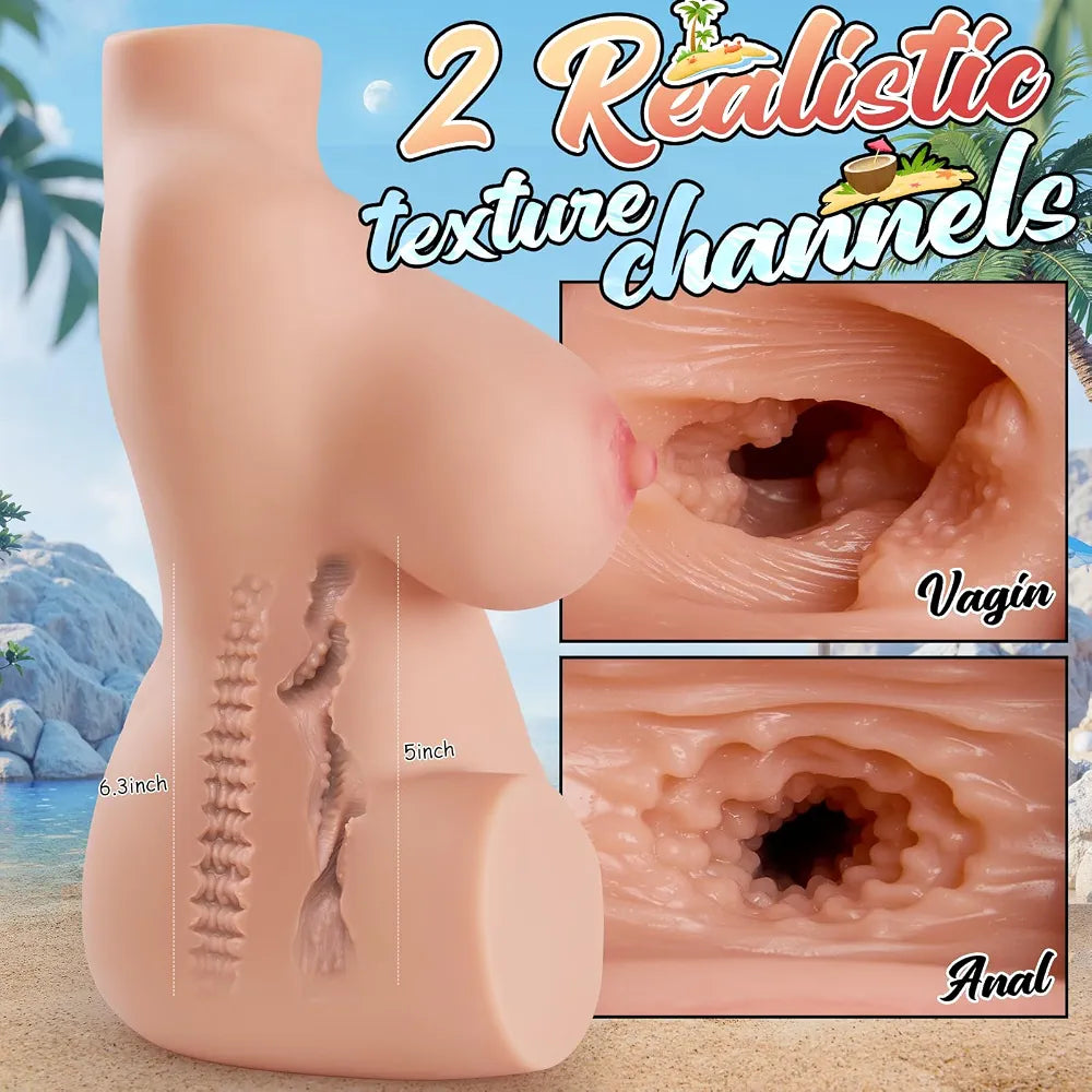 Realistic Male Masturbator with 3D Textured Vagina, Anal, and Breast Cavities, 7.2LB