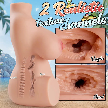 Realistic Male Masturbator with 3D Textured Vagina, Anal, and Breast Cavities, 7.2LB