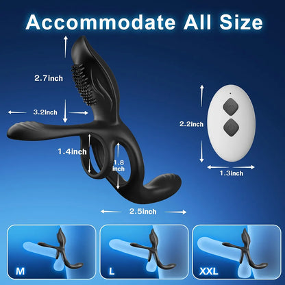 KUSHOR 3-in-1 Couples Vibrating Cock Ring with 10 Modes for Clitoral and Perineal Stimulation