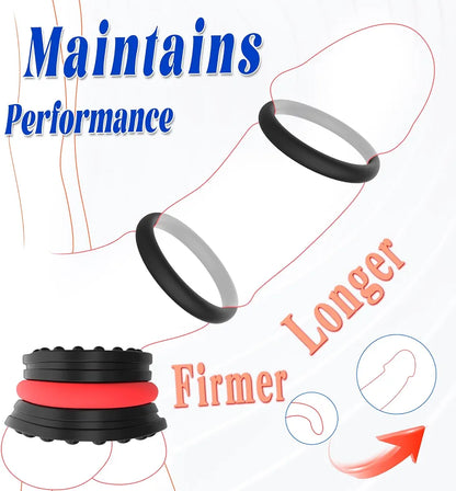 8-Piece Silicone Penis Ring and Sleeve Set for Enhanced Erection and Performance