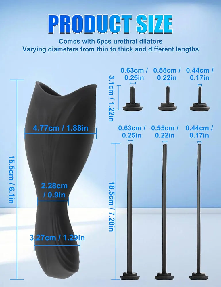 Advanced Male Masturbator and Urethral Training Kit with 10-Mode Vibrating Stroker and 6-Piece Sound Dilator Set