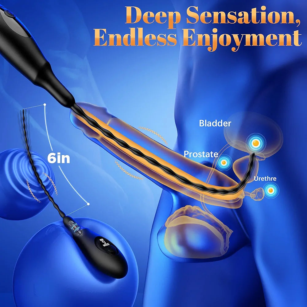 9-Mode Silicone Urethral Vibrating Sounding Rod with LED - Prostate Stimulator BDSM Sex Toy for Men