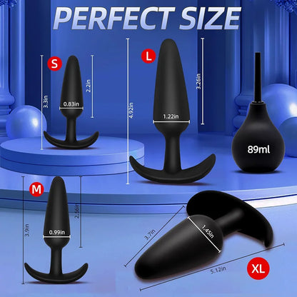 4-Piece Silicone Anal Training Plug Set: Progressive Beginner to Advanced Kit with Flared Base