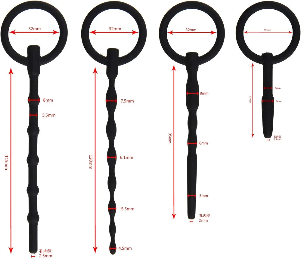 Beauty7 4-Piece Silicone Urethral Sound and Dilator Set for Men