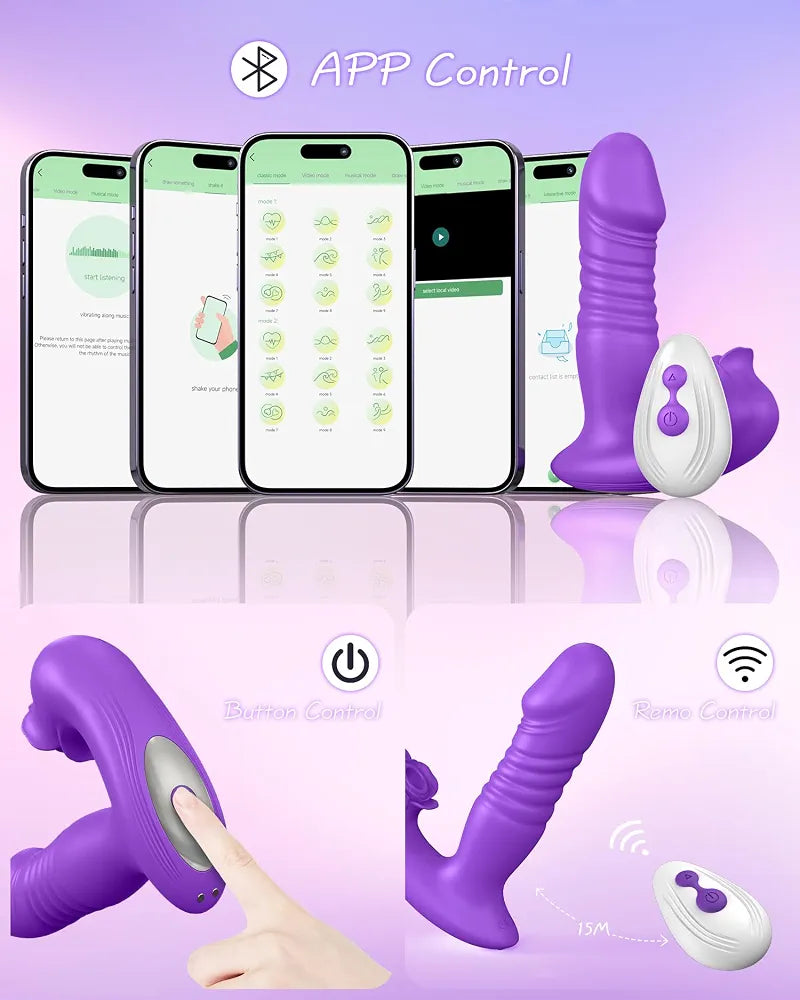 Rose-Shaped Sucking and Thrusting Vibrator for G-Spot and Clitoral Stimulation with 9 Modes