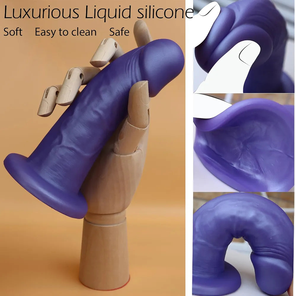 5.8-Inch Realistic Liquid Silicone Bent Dildo with Suction Cup for G-Spot Stimulation