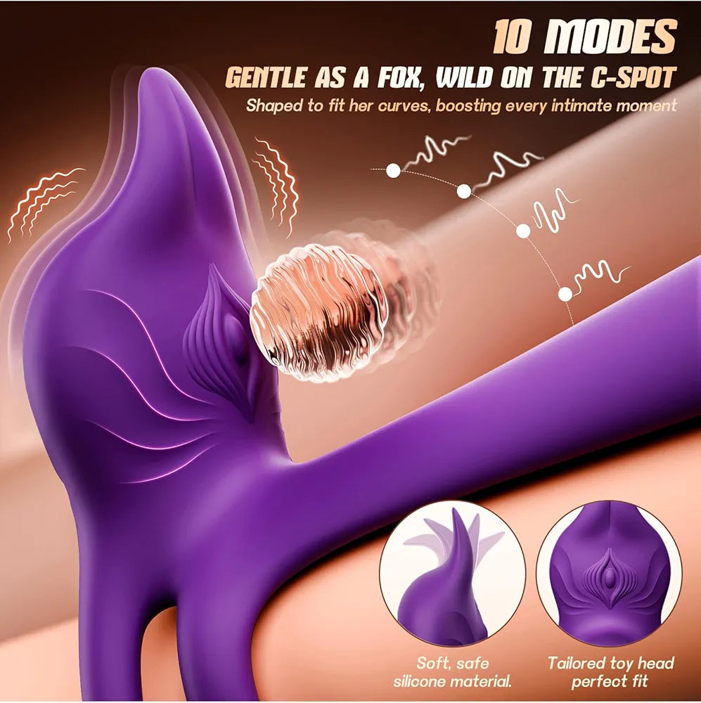 MOOLIGIRL Dual Penis Ring Vibrator with Fox Clitoral Stimulator and G-Spot Massager