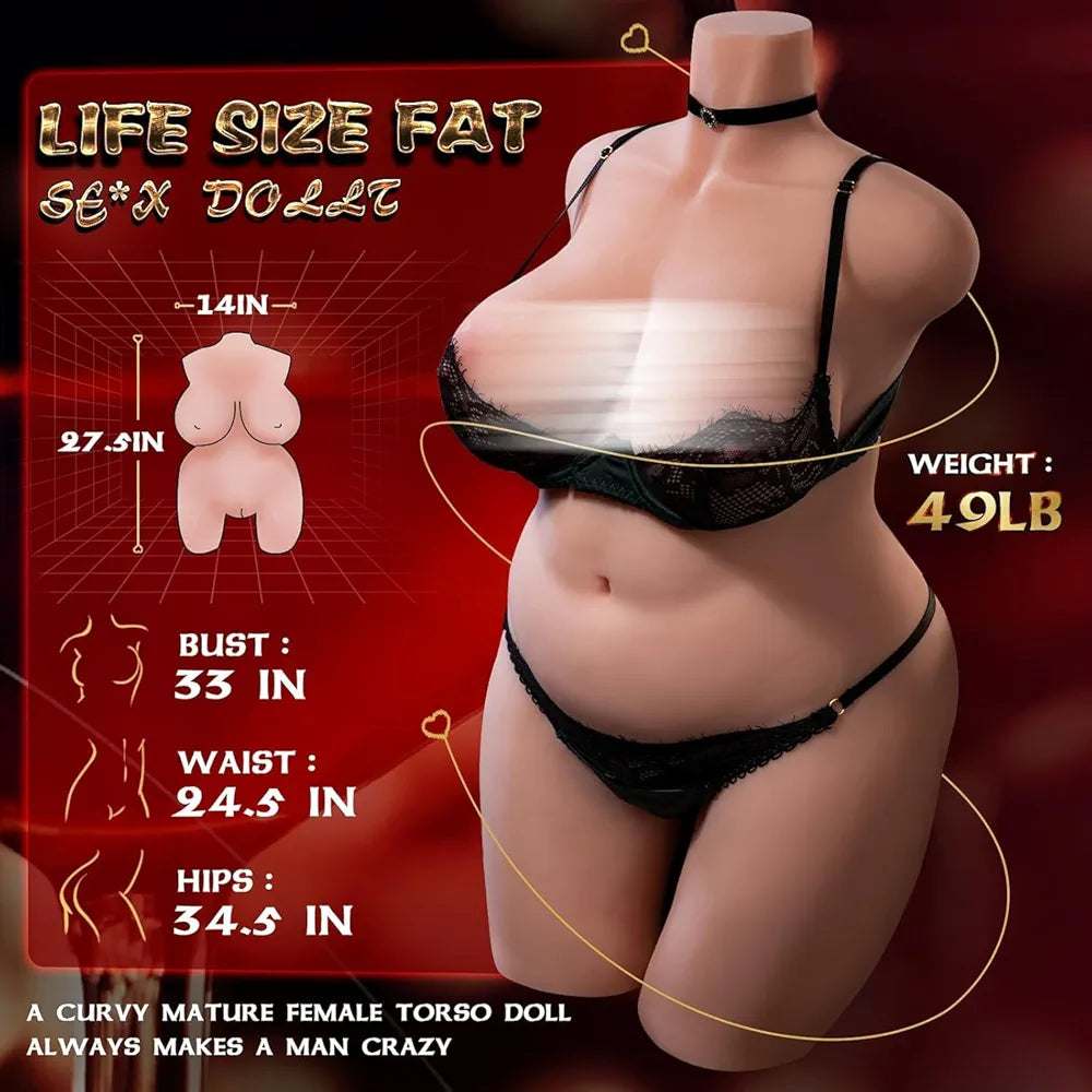 49LB Realistic BBW Life-Size Female Torso Sex Doll with Internal Skeleton and Soft Silicone Features