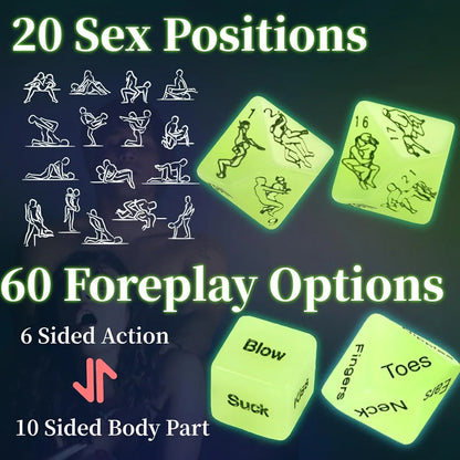 Glow-in-the-Dark Adult Position Dice Set for Couples - Romantic Date Night Game