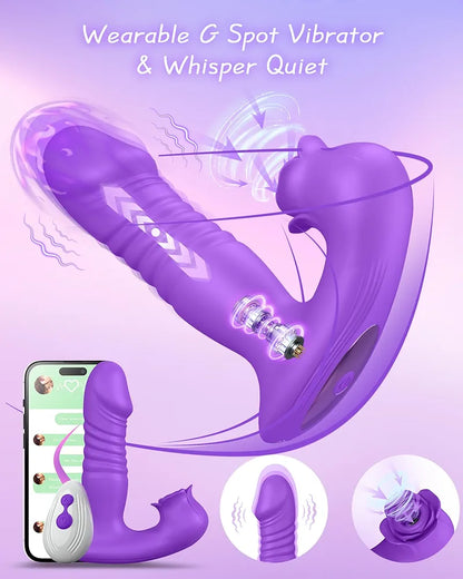 Rose-Shaped Sucking and Thrusting Vibrator for G-Spot and Clitoral Stimulation with 9 Modes