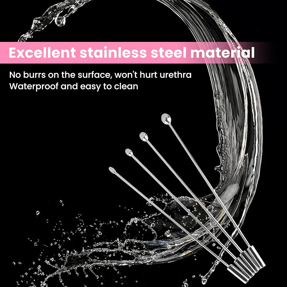 Beauty7 4-Piece Stainless Steel Beaded Urethral Sound Dilator Set for Beginners