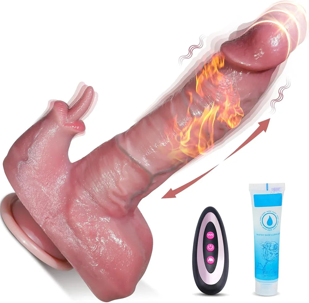8.6-Inch Realistic Silicone Rabbit Dildo with 3 Thrusting and 9 Vibrating Modes, Suction Cup Base for G-Spot and Clitoral Stimulation