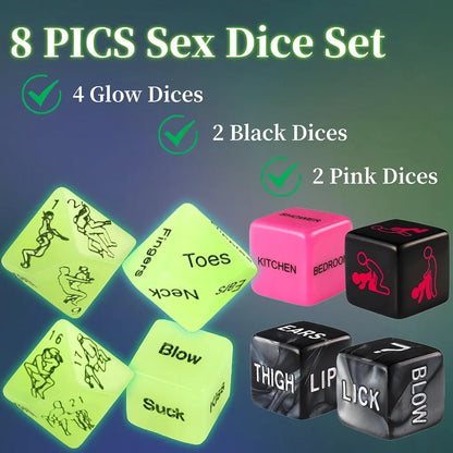 Glow-in-the-Dark Adult Position Dice Set for Couples - Romantic Date Night Game