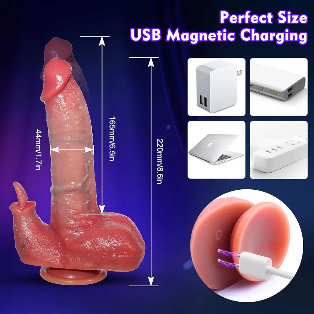 8.6-Inch Realistic Silicone Rabbit Dildo with 3 Thrusting and 9 Vibrating Modes, Suction Cup Base for G-Spot and Clitoral Stimulation