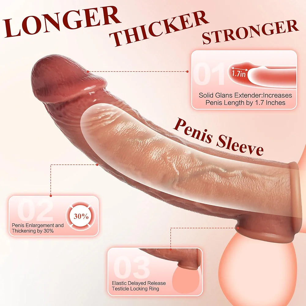 Realistic Penis Sleeve Extender for Men, 8.3'' Silicone Cock Sleeve with Testicle Ring, Reusable Penis Enlarger Delay Ejaculation Enhance Erection Male Adult Sex Toys for Couples by WIEUL Flesh