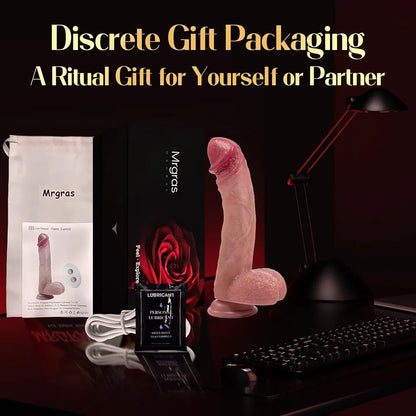 Mrgras 8.5-Inch Realistic Thrusting Dildo Vibrator with Suction Cup, 3 Pulsation and 5 Vibration Modes, Liquid Silicone