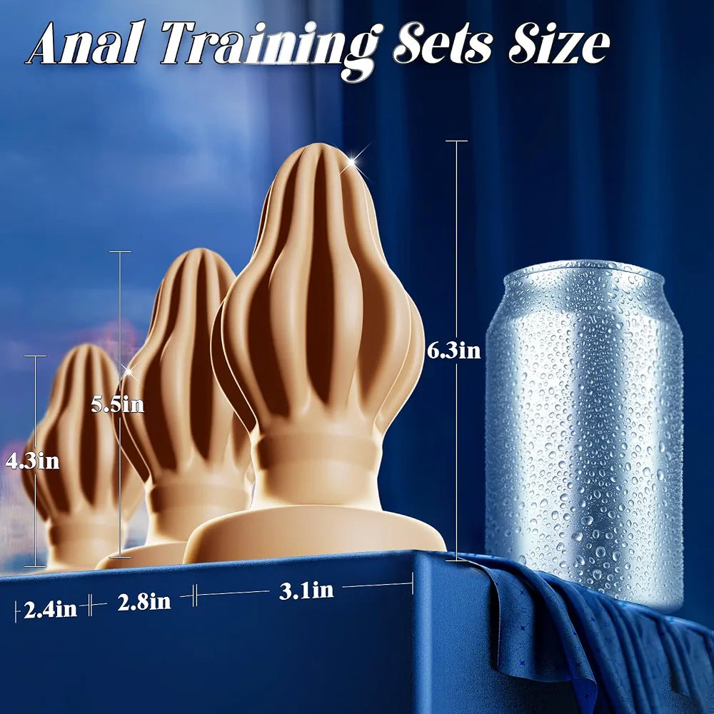 Premium 3-Piece Silicone Anal Training Bead Set with Suction Cup Base