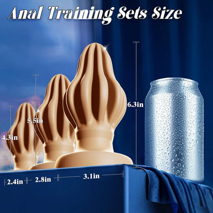 Premium 3-Piece Silicone Anal Training Bead Set with Suction Cup Base