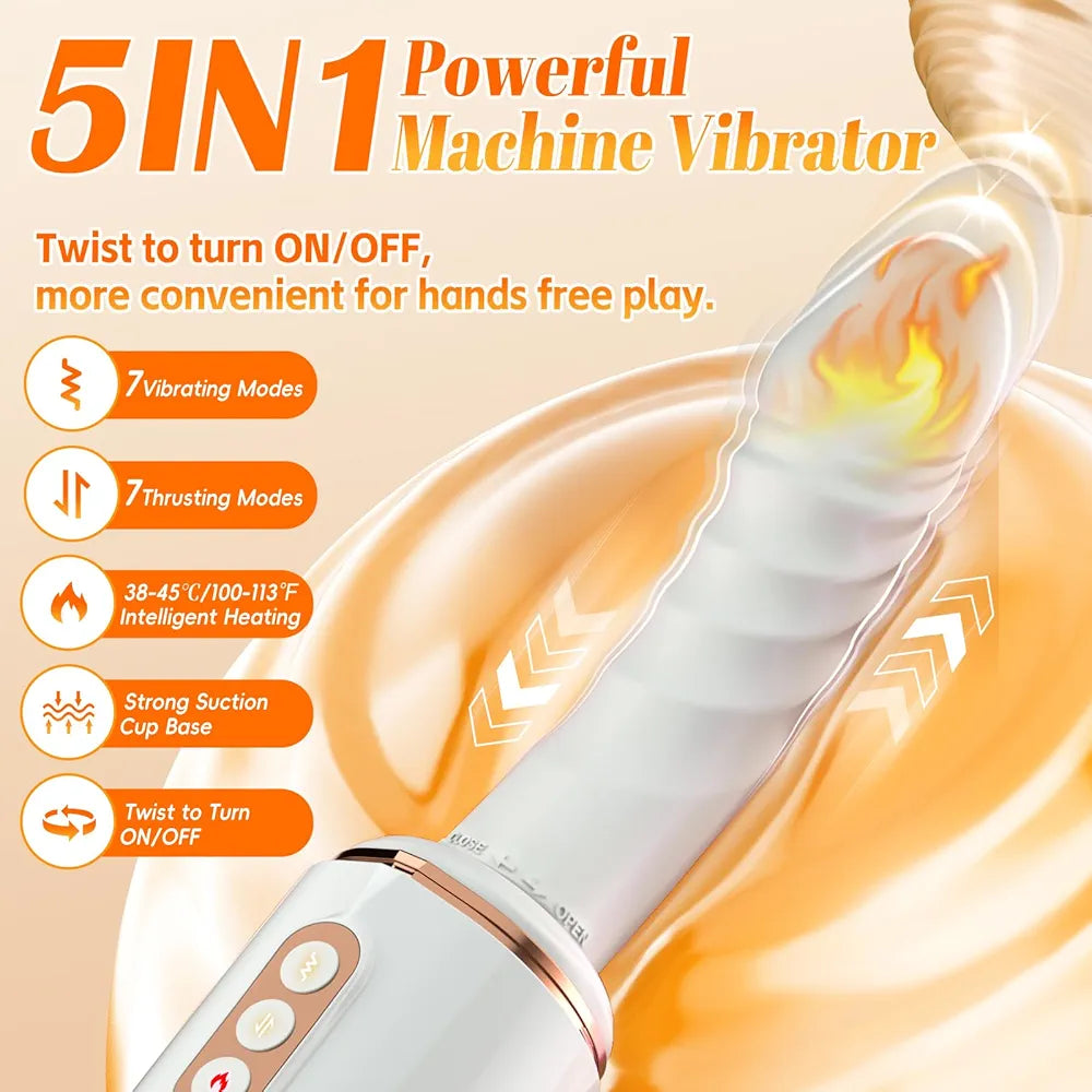 Smart Heating Thrusting Dildo Machine with 7 Vibration Modes and Suction Cup Base for Couples