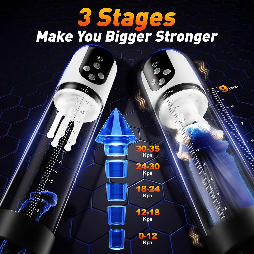 Male Penis Pump Sex Toys for Men, 3-in-1 Dick Enlarger Penis Extender & Male Masturbator, Detachable Glans Trainer with 5 Suction & 9 Vibration, Adult Sex Toys with Pocket Pussy for Men Masturbation