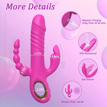 Premium Silicone Rabbit G-Spot Vibrator with 7 Speeds and 7 Vibration Modes - Waterproof and Rechargeable (Rose)
