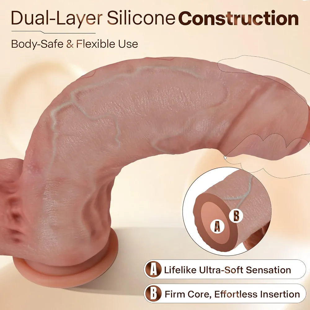 11-Inch Realistic Uncut Silicone Dildo with Strong Suction Cup - Lifelike Curved G-Spot and Anal Toy