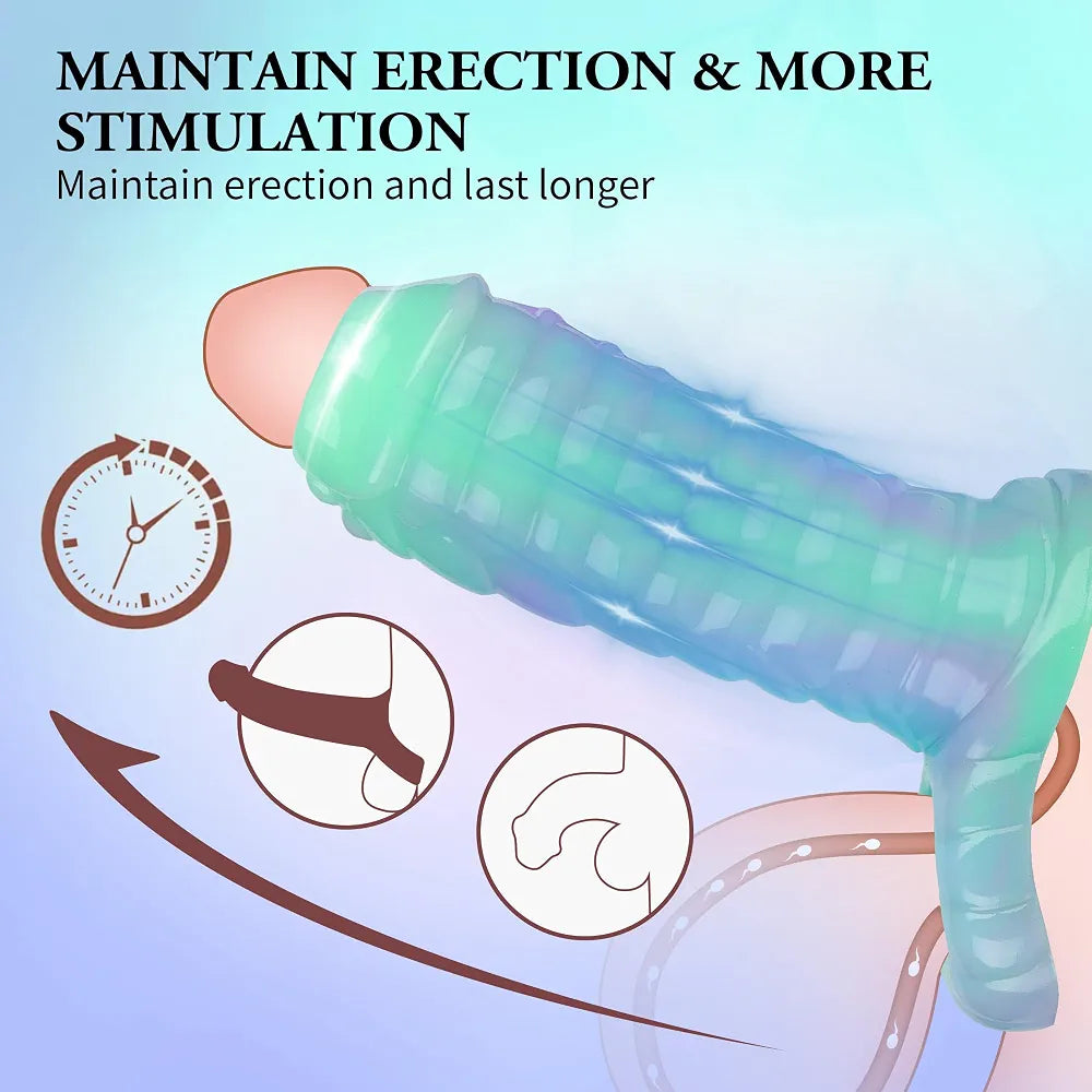 Luminous Silicone Dragon Penis Sleeve and Girth Extender with Cock Ring