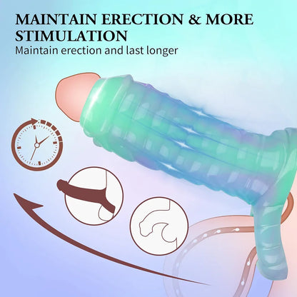 Luminous Silicone Dragon Penis Sleeve and Girth Extender with Cock Ring