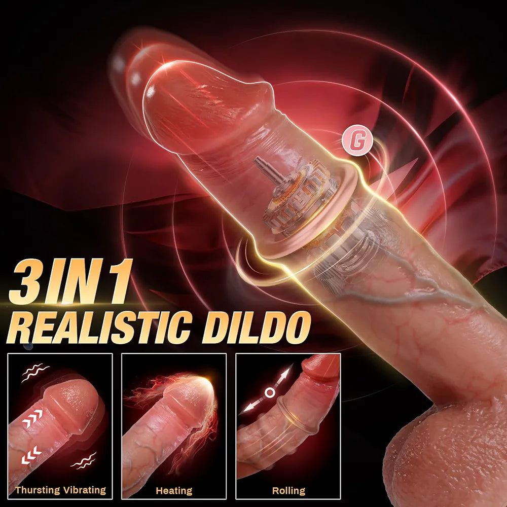 Koxten Realistic Thrusting and Heating Dildo Vibrator with Suction Cup - 9 Vibration Modes