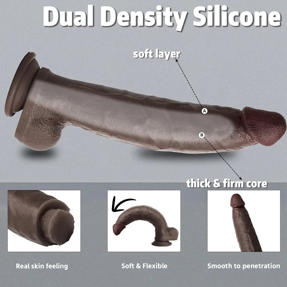 12-Inch Dual-Density Silicone Realistic Dildo with Suction Cup - XXL Massive Adult Toy