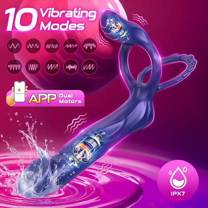 App-Controlled Vibrating Dual-Stimulation Couples Sex Toy with Cock Ring and Anal Plug