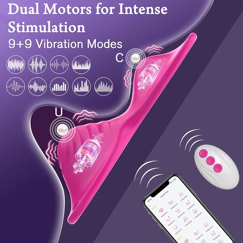 Butterfly Wearable App-Controlled Clitoral Vibrator with Dual Motors and 18 Vibration Modes - Rose Pink