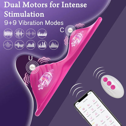 Butterfly Wearable App-Controlled Clitoral Vibrator with Dual Motors and 18 Vibration Modes - Rose Pink