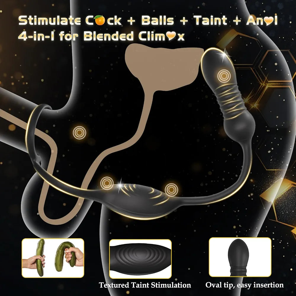Remote-Controlled Prostate Massager and Vibrating Penis Ring for Men