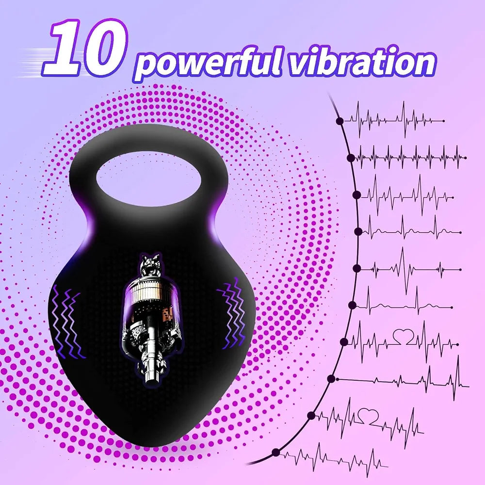 Premium Rechargeable Silicone Vibrating Penis Ring with 10 Vibration Modes