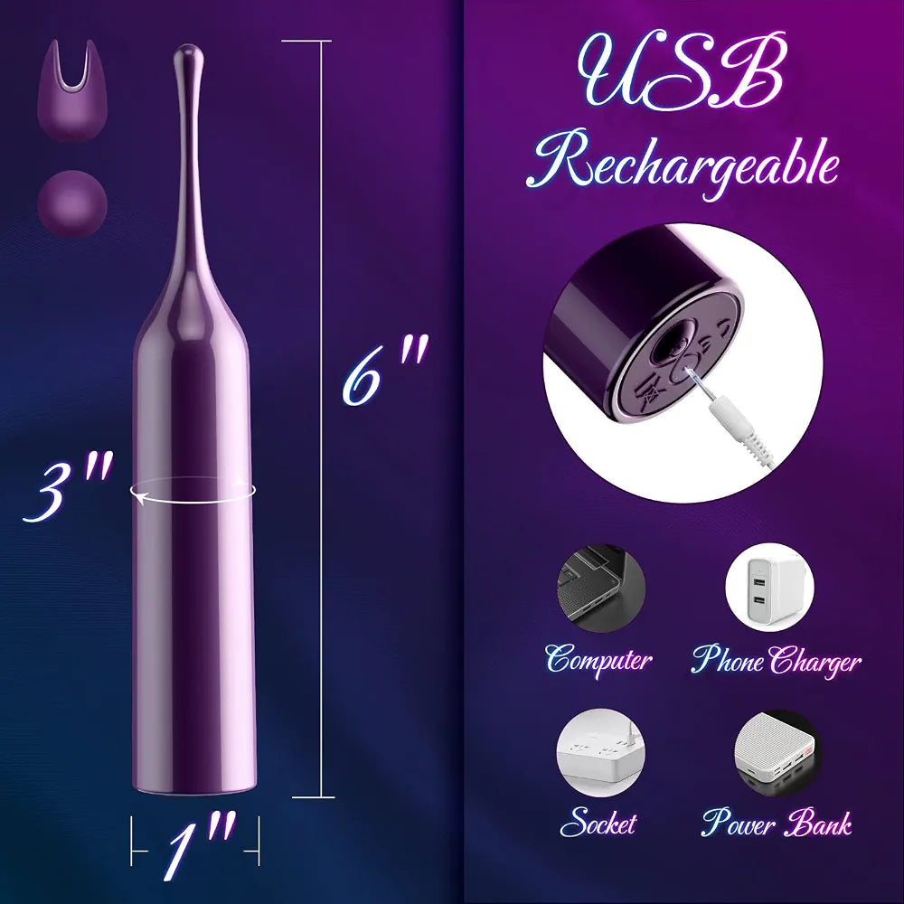 Rechargeable 10-Speed Precision Clitoral and Nipple Stimulator - Quiet Mini Bullet Vibrator
