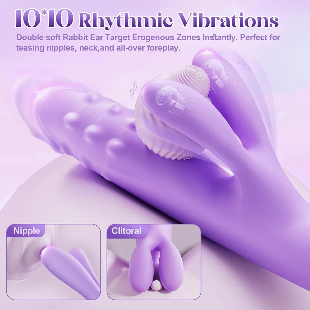 Premium 360° Rotating G-Spot Vibrating Dildo with 10 Thrusting & 10 Vibration Modes, Ultra-Soft Liquid Silicone Dual Rabbit Stimulator