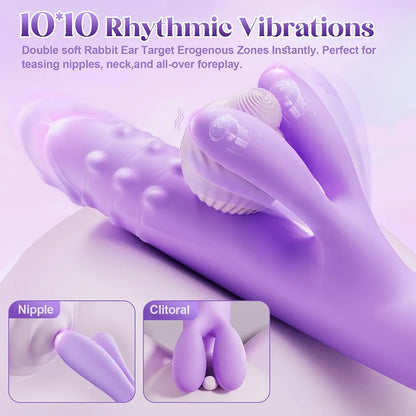 Premium 360° Rotating G-Spot Vibrating Dildo with 10 Thrusting & 10 Vibration Modes, Ultra-Soft Liquid Silicone Dual Rabbit Stimulator