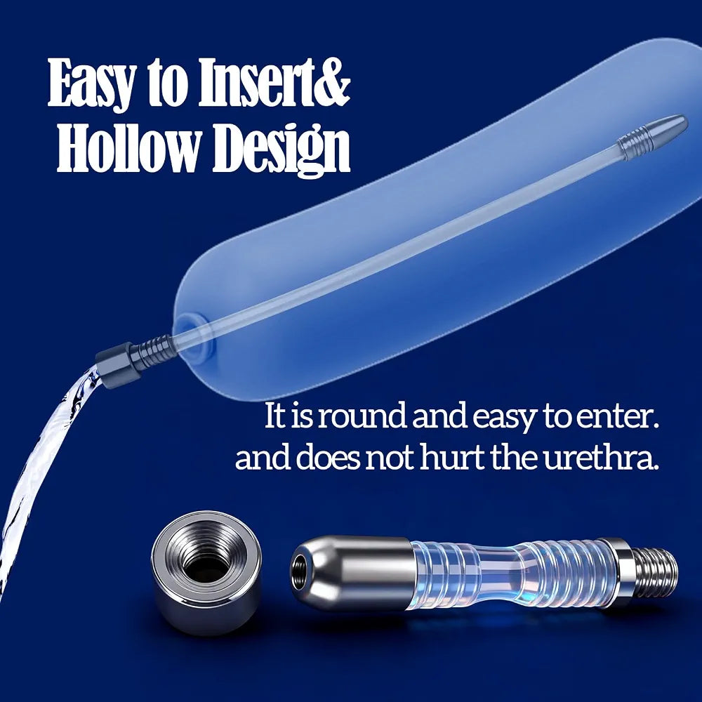 2-Piece Extra Long Silicone Hollow Urethral Sounding Rods for Prostate Training and BDSM