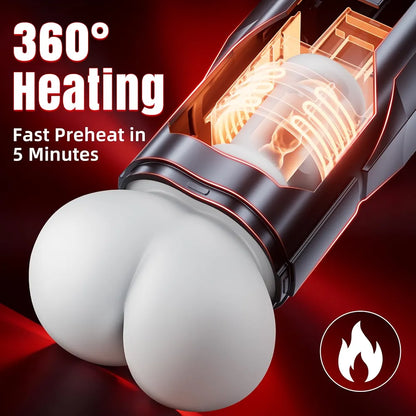 BootyPop Automatic Male Masturbator with 360° Heating, 10 Vibration & 7 Thrusting Modes, Realistic Dual-Channel Stroker with LCD Display