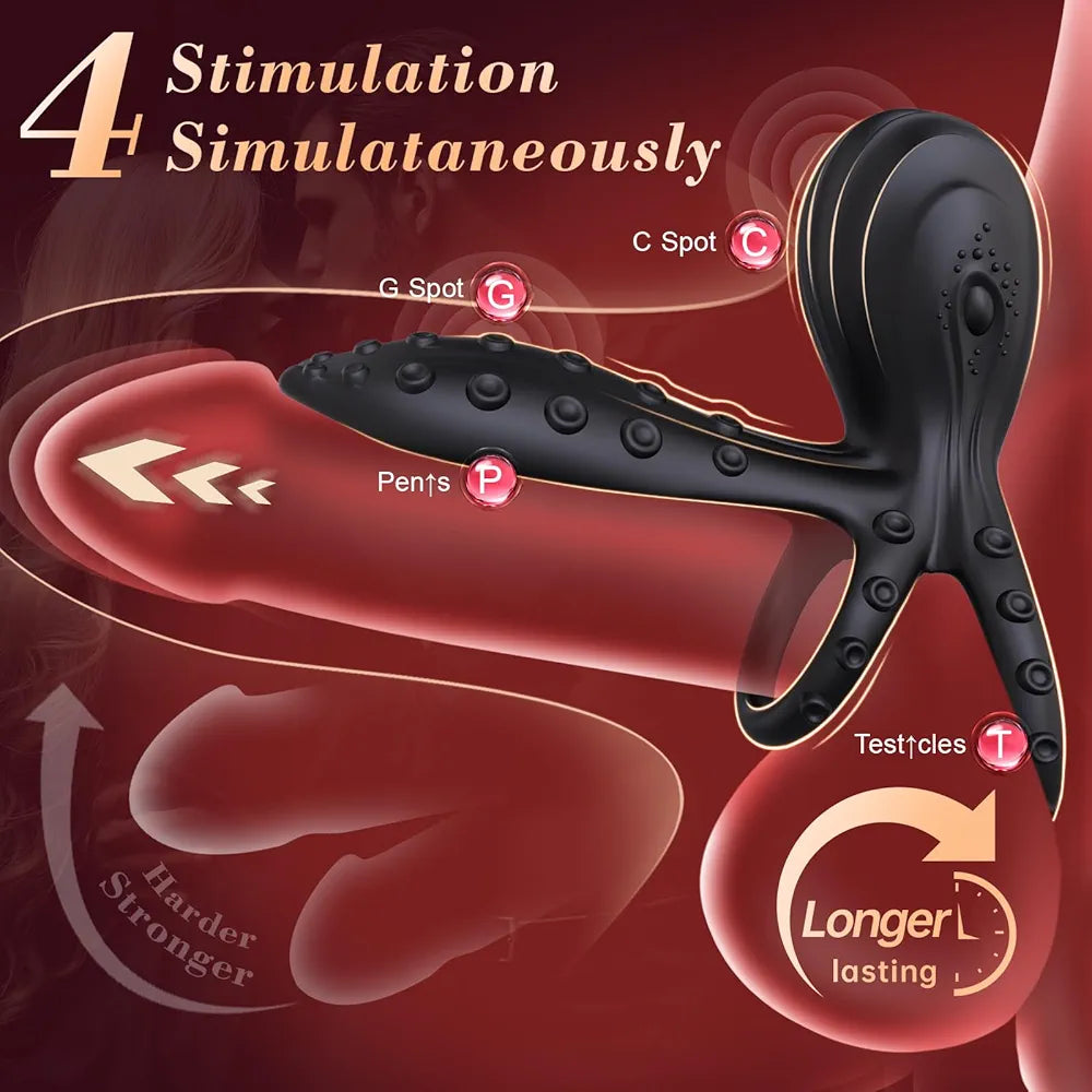 Octopus-Style Vibrating Penis Sleeve with 10 Modes for Enhanced Couples Stimulation